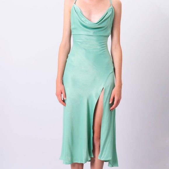 Mint Cowl Neck Slit Dress Backless Beach - Picture 3 of 3